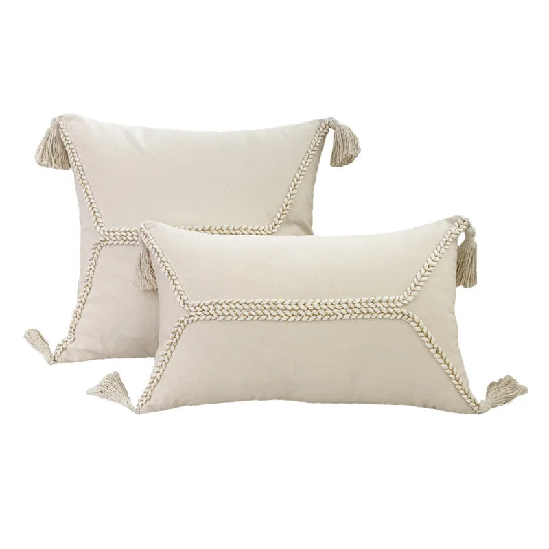 DecorBites™ Fringed Geometry Embroidered Cushion Cover Patchwork Pillowcase for Living Room