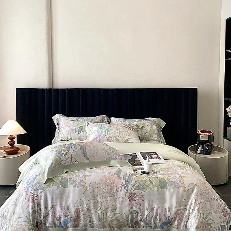 DecorBites™ Eucalyptus Fiber Flowers Print Bedding Set - Soft Silky Cool Feel