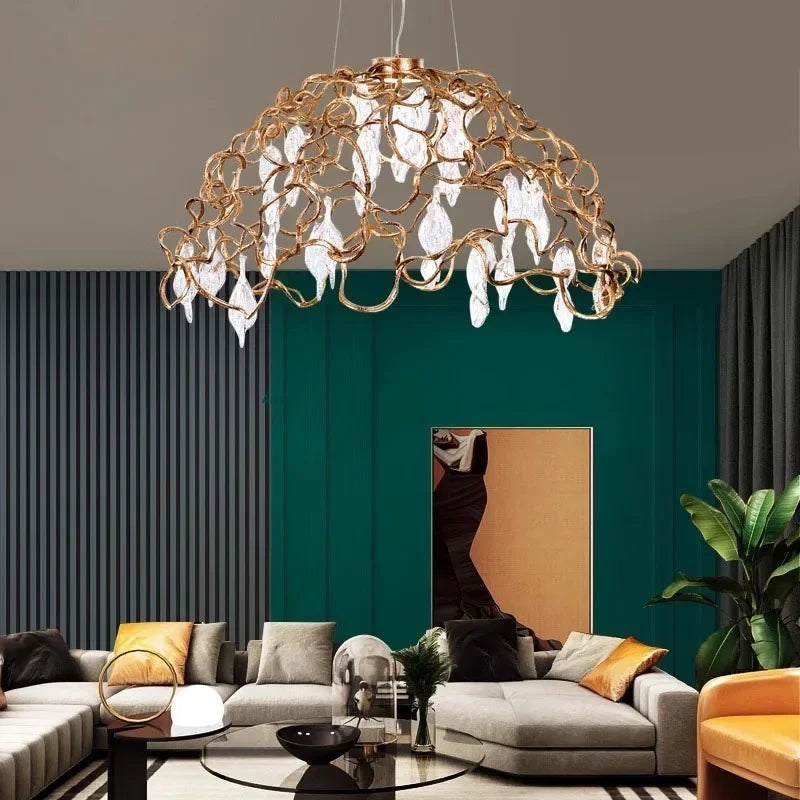 DecorBites™ Copper Crystal Ceiling Chandelier for Dining Living Room - Round Branch Crystal Lighting