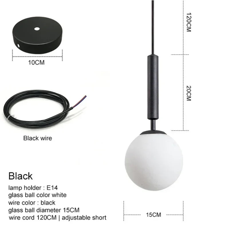 DecorBites™ Glass Ball Pendant Lights Modern LED Brass Black Chrome Suspension Luminaire