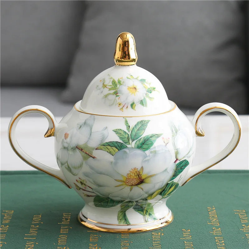 طقم فنجان وصحن سيراميك Green Flowers من DecorBites™ للقهوة والشاي والعصير والمزيد