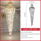 Modern Gold Crystal Staircase Long Drop Pendant Light