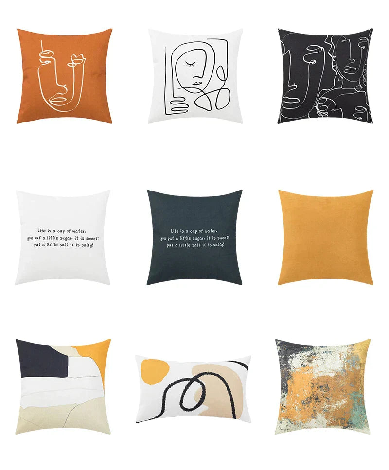 DecorBites™ Abstract Geometric Print Cotton Linen Pillow Cover Nordic Style Decor Pillowcase