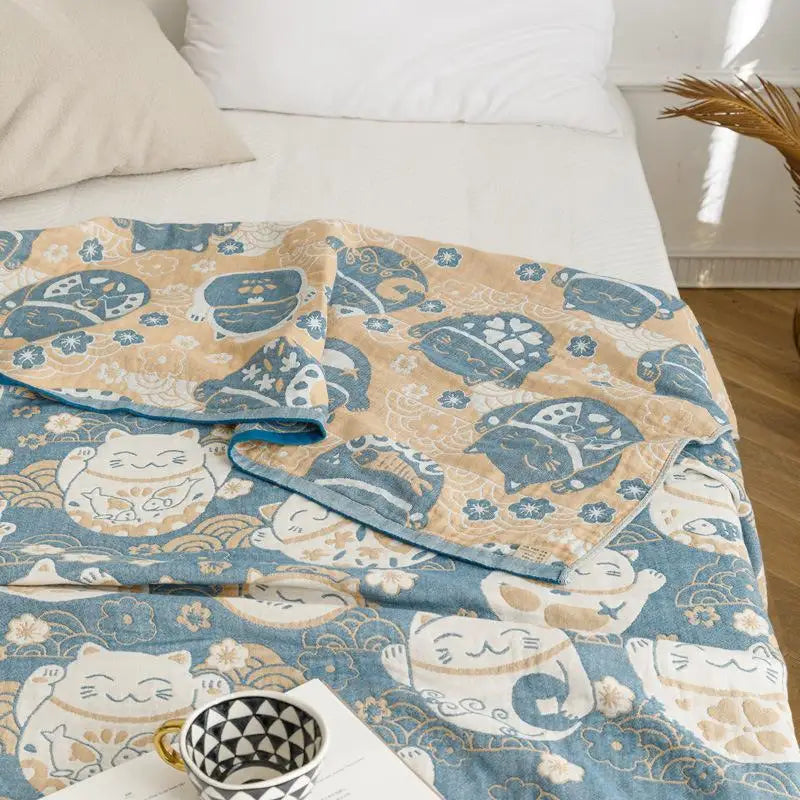 DecorBites™ Cotton Gauze Summer Blanket, Soft Breathable Single Double Bed Nap Blanket