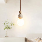 Cream Yellow Travertine And Wood Pendant Light
