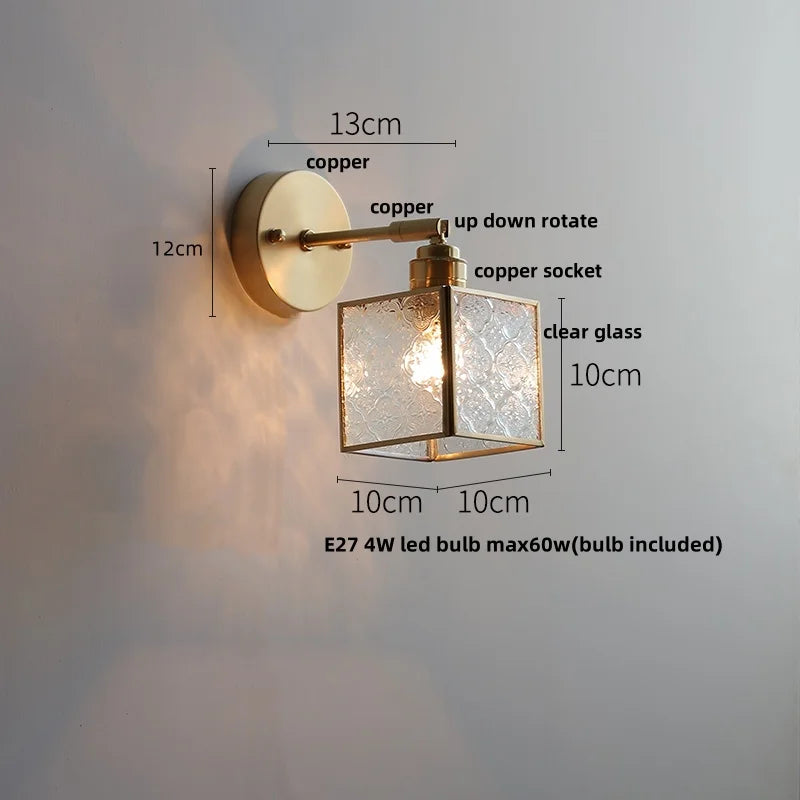 DecorBites™ مصباح حائط LED على الطراز الياباني مع مفتاح سحب زجاجي شفاف ومصباح بجانب السرير