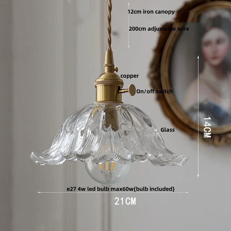 DecorBites™ Amber Glass LED Pendant Light Fixture Nordic Modern Copper Hanging Lamp