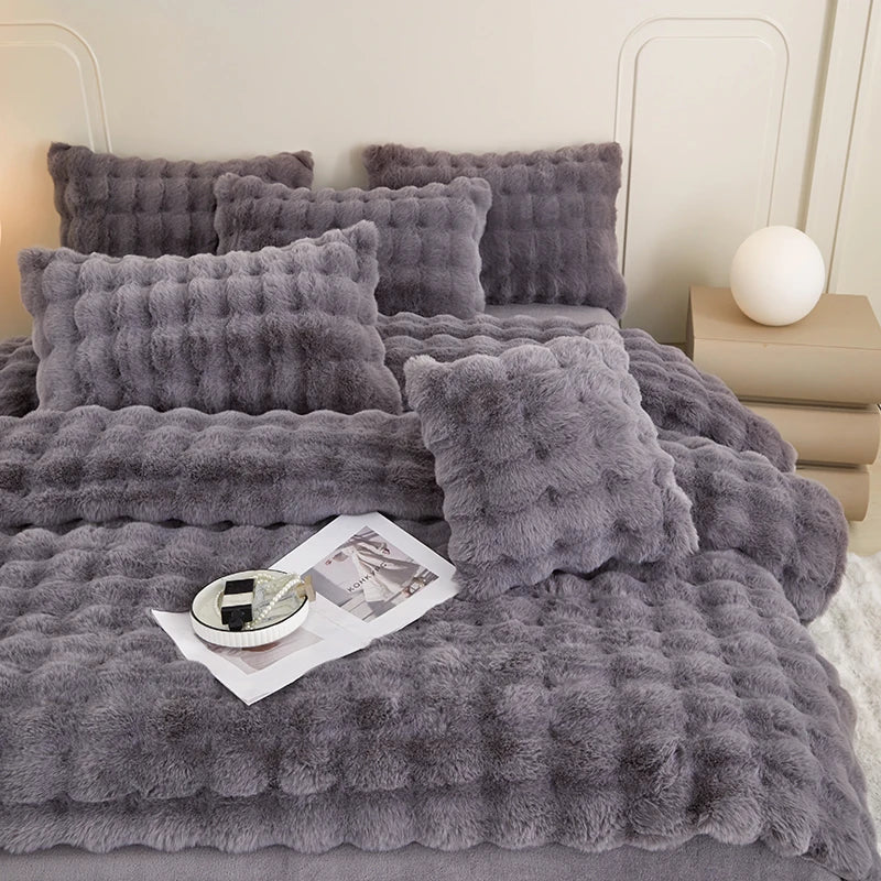 طقم مفروشات فرو الأرنب الصناعي المتدرج من DecorBites™ - أغطية لحاف قطيفة فاخرة ودافئة وأطقم لحاف