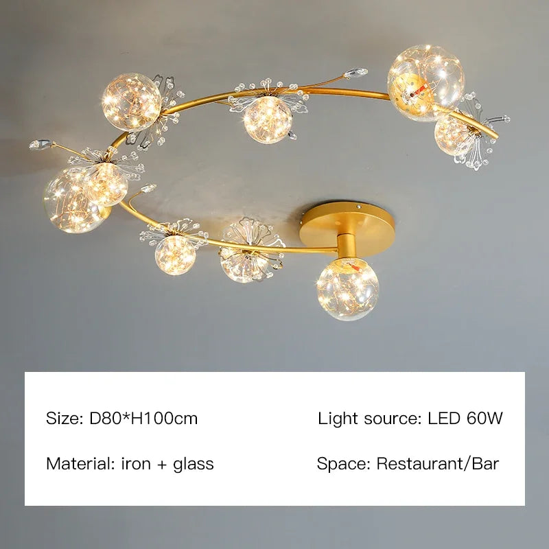 ثريا DecorBites™ الكروية الذهبية الكريستالية LED لغرفة المعيشة وغرفة النوم وغرفة الطعام والمطبخ الحديثة