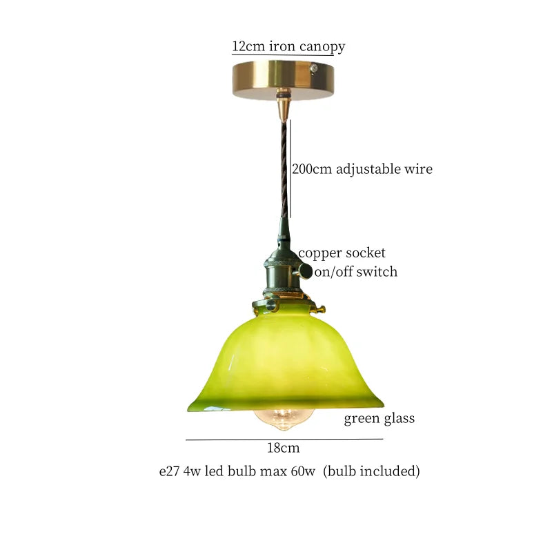 DecorBites™ Green Glass LED Pendant Light for Home Decor and Cafe Lighting