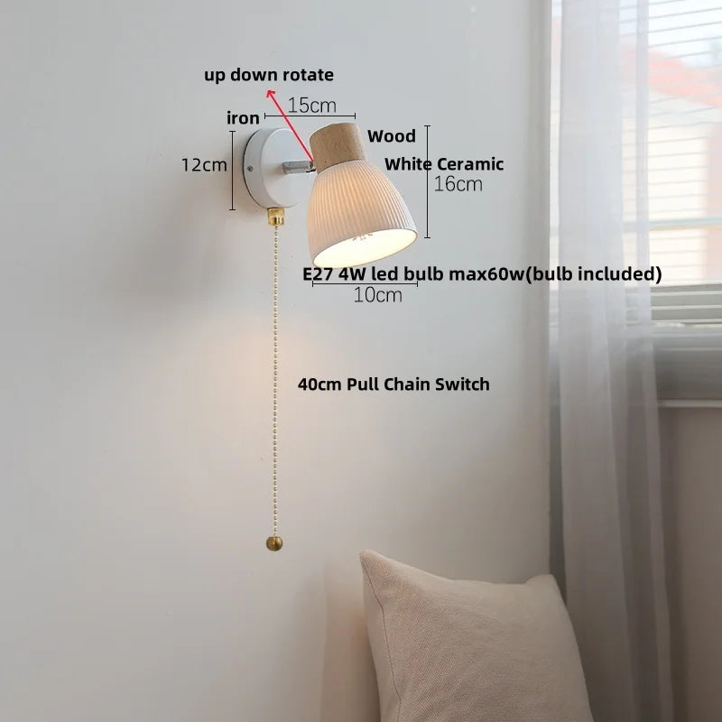DecorBites™ Ceramic Wood Wall Light Fixture, Modern Nordic LED Sconce Bedside Lamp