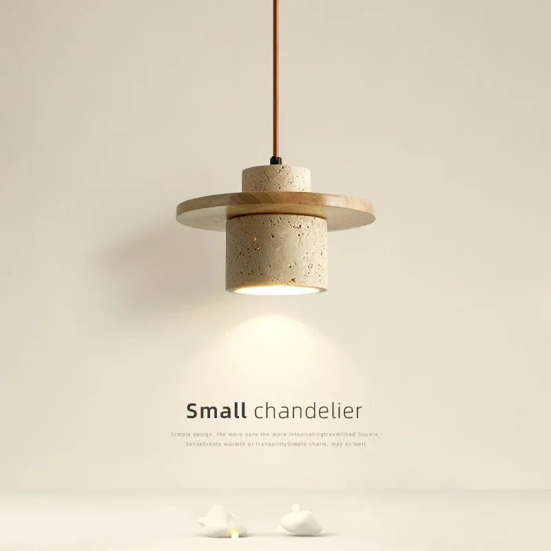 Modern Travertine Stone Pendant Light With Walnut Accent