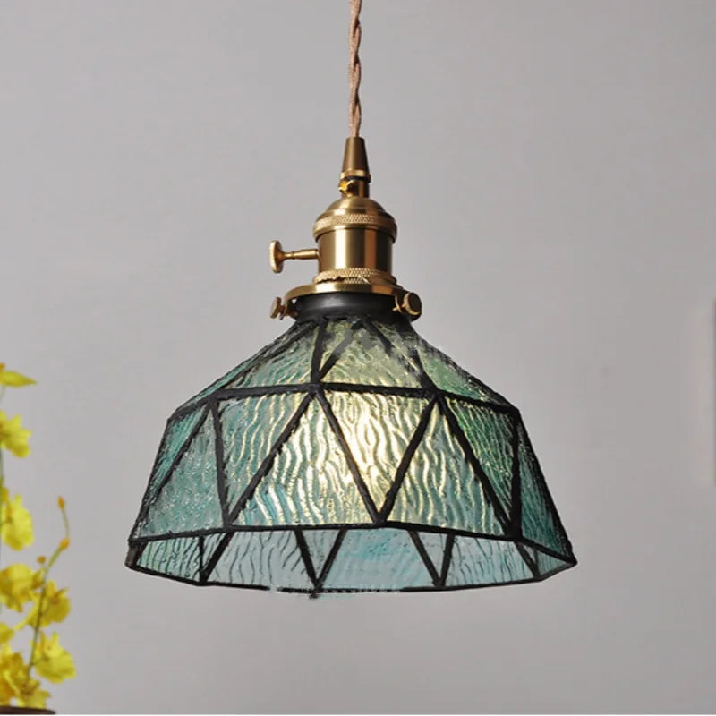DecorBites™ Blue Glass LED Pendant Light Fixture with Adjustable Copper Knob Switch
