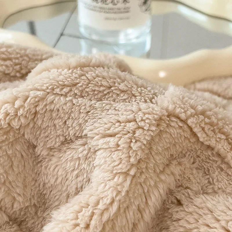 DecorBites™ Cozy Lamb Wool Blanket: Double-Sided, Thick Coral Fleece, Skin-Friendly & Warm
