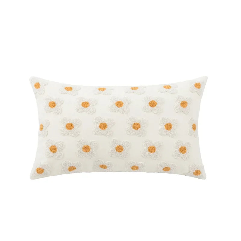 DecorBites™ Embroidered Flora Cotton Canvas Pillow Cover 30x50cm Yellow Zigzag Sham