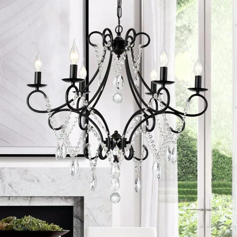 DecorBites™ Iron Crystal Chandelier: Modern Industrial Luxury for Home Lighting
