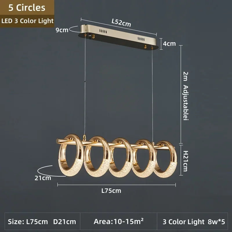 ثريا معلقة LED دائرية من الأكريليك الذهبي من ديكور بايتس™