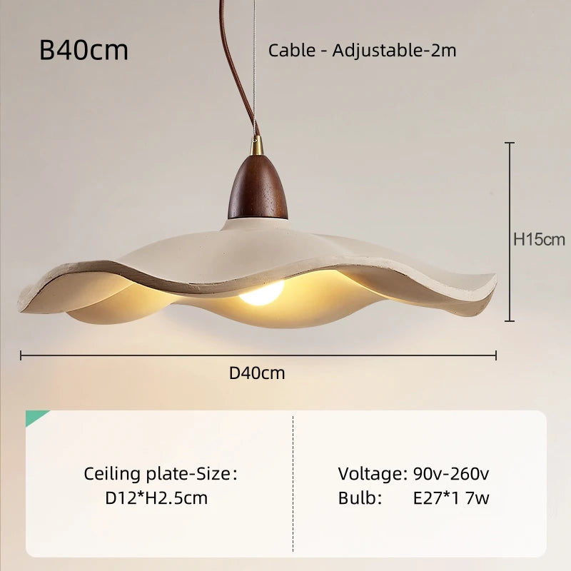 Japanese Wabi-Sabi Cream Wood Pendant Light