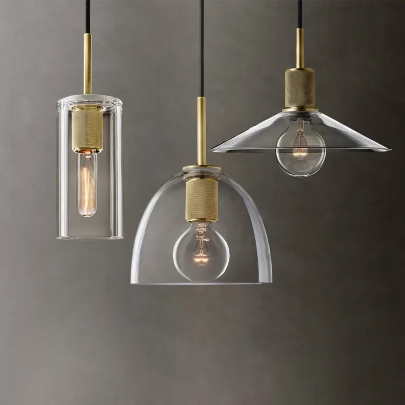 DecorBites™ Clear Glass LED Pendant Light Gold Metal ChandelierMarshalAsLED Hanging Lamp