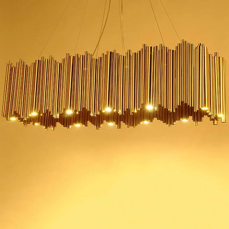 ثريا متدلية بإضاءة LED ذهبية طراز Brubeck من DecorBites™ - مصباح تعليق أنيق بأنبوب من سبائك الألومنيوم
