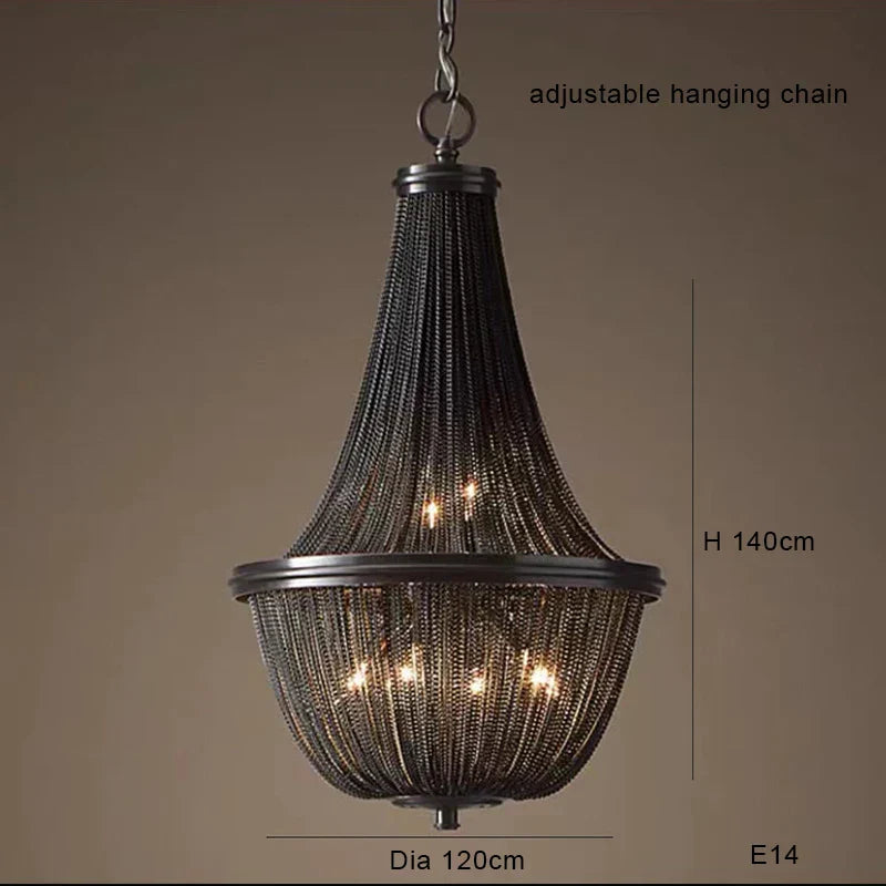 DecorBites™ Black Aluminum Chain Tassel Pendant Lights - Dimmable Classic Chandelier