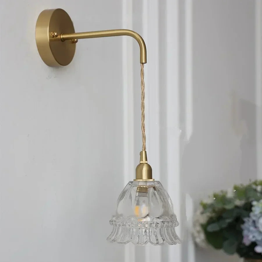 DecorBites™ Amber Glass LED Wall Light with Pull Chain Switch, Modern Nordic Flower Wall Sconce