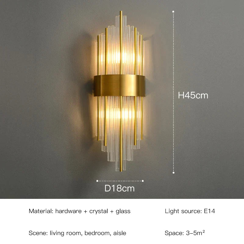 أضواء جدارية كريستالية LED من DecorBites™: أضواء جدارية ذهبية أنيقة لديكور المنزل الفاخر