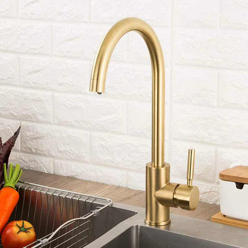 DecorBites™ Gold Stainless Steel Kitchen Faucet: Deck Mounted Hot Cold Water Mixer Taps