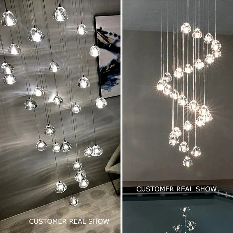 DecorBites™ Crystal Ball Chandelier: Long Adjustable Staircase Pendant Light perfect for Home & Restaurant