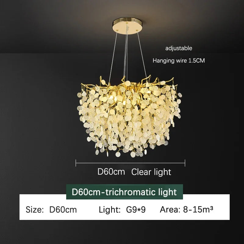 ثريا سقف كريستالية LED ذهبية من DecorBites™ بتصميم تشعبات - إضاءة فاخرة لغرفة المعيشة