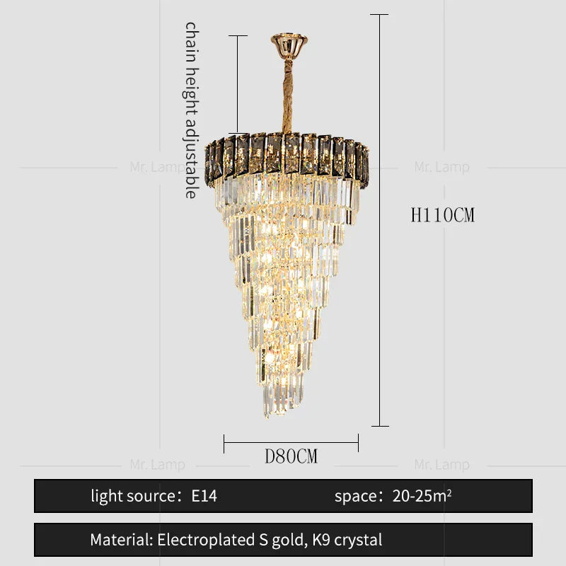 DecorBites™ Amber Crystal Chandelier for Living Room in French Light Luxury Style