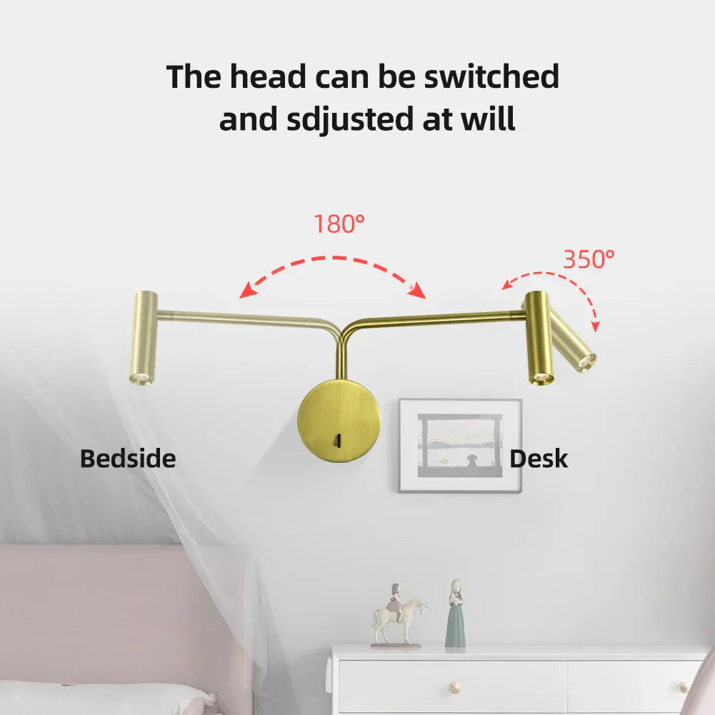 DecorBites™ Gold LED Wall Lights 9W Switched Indoor Lamps for Living Room Bedroom Sconce