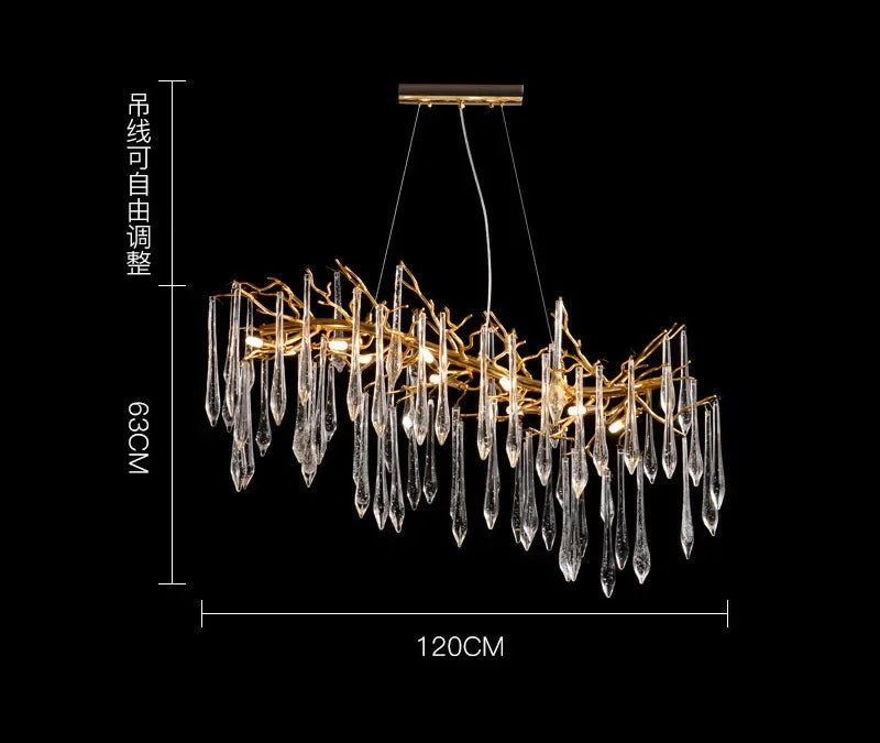ثريا DecorBites™ Gold LED فرع إضاءة لغرفة المعيشة، غرفة النوم، الفنادق - مصباح معلق عصري فاخر من الألومنيوم