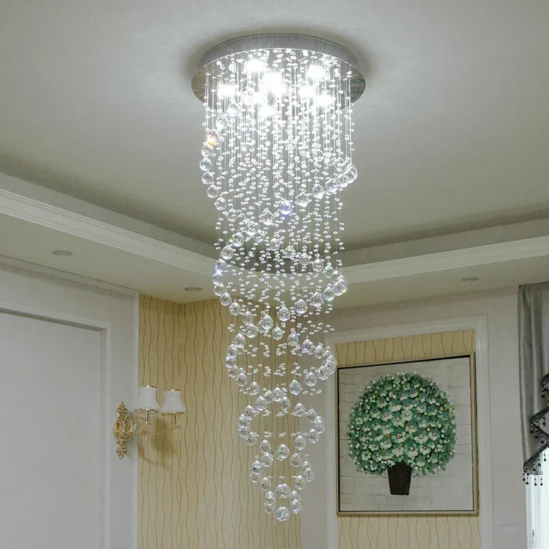 DecorBites™ Crystal Staircase Chandelier: Luxury LED Lighting for Hotel Villa Bedroom Ceiling Lamp
