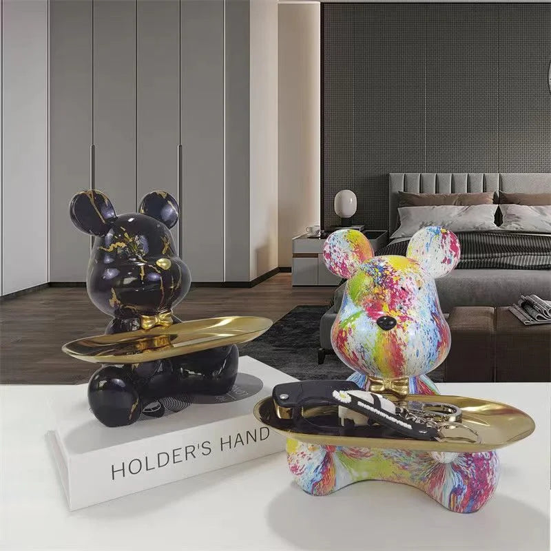 DecorBites™ Graffiti Bear Figurine: Modern Animal Statue & Key Storage Shelf
