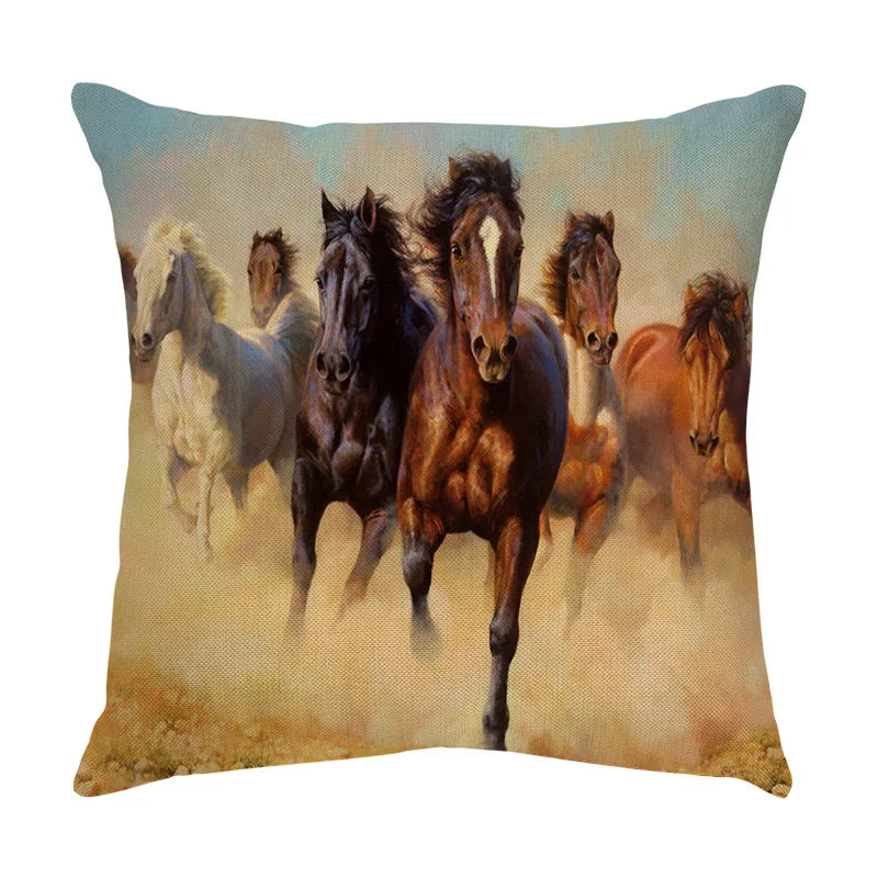 DecorBites™ Galloping Horse Pillowcase: Wild Horse Print Linen Cushion Cover for Home Decoration