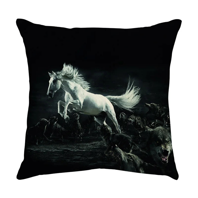 DecorBites™ Galloping Horse Pillowcase: Wild Horse Print Linen Cushion Cover for Home Decoration