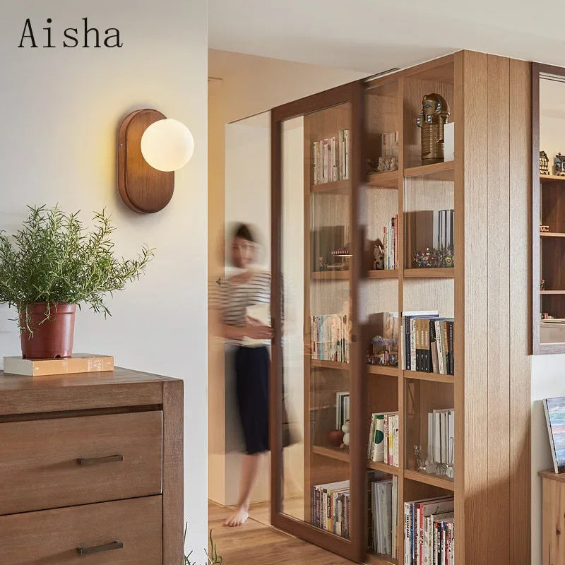 مصباح حائط خشبي ياباني من DecorBites™ لشمعدانات غرفة النوم، ضوء ريترو صامت الرياح