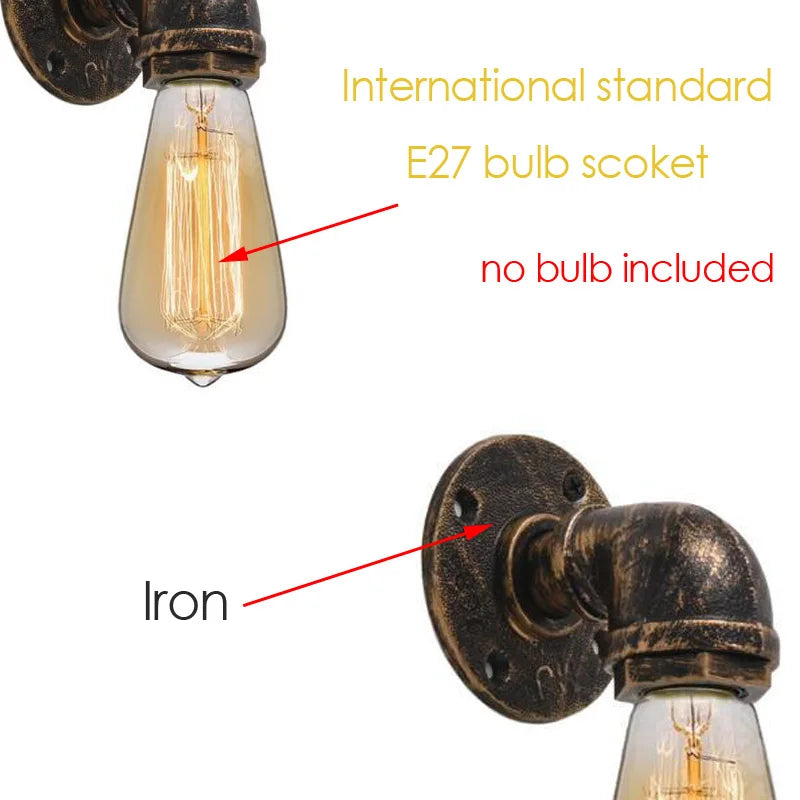 DecorBites™ Industrial Iron Pipe Wall Sconce for Bedroom, Bar, Cafe, Restaurant, Aisle, and TV Background