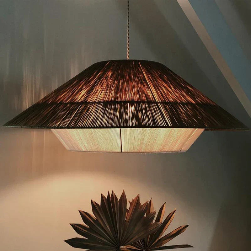 ثريا ديكور بايتس™ (DecorBites™) من خشب الخيزران الطبيعي بحبل القنب وإضاءة LED معلقة لديكور المنزل وغرفة الطعام