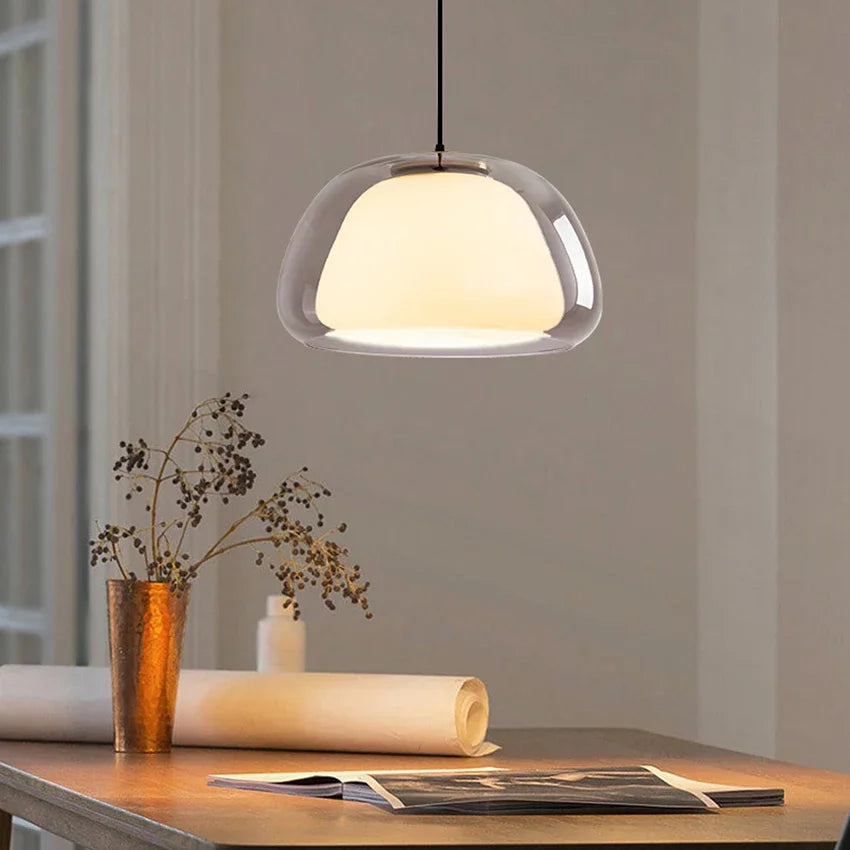 Nordic Double Glass Pendant Light in Amber, Gray, or Clear