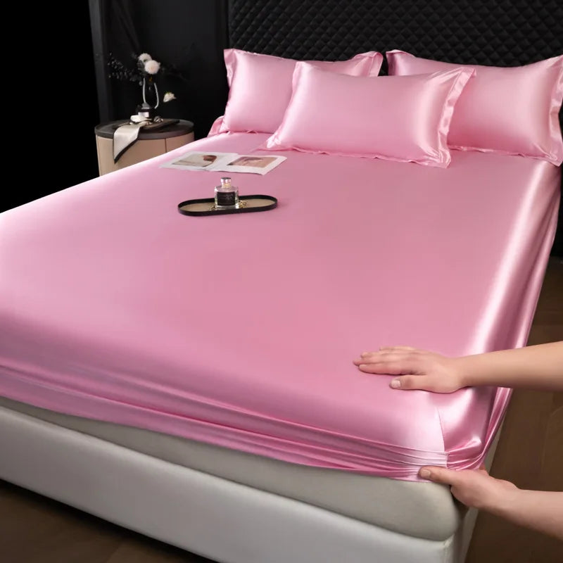 DecorBites™ 100% Mulberry Silk Fitted Sheet Set with Pillowcase - Luxury Solid Color Silk Bed Linen