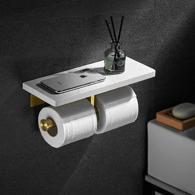 DecorBites™ Gold Marble Toilet Paper Holder Tissue Box Stand Wall Mount Bathroom Rack