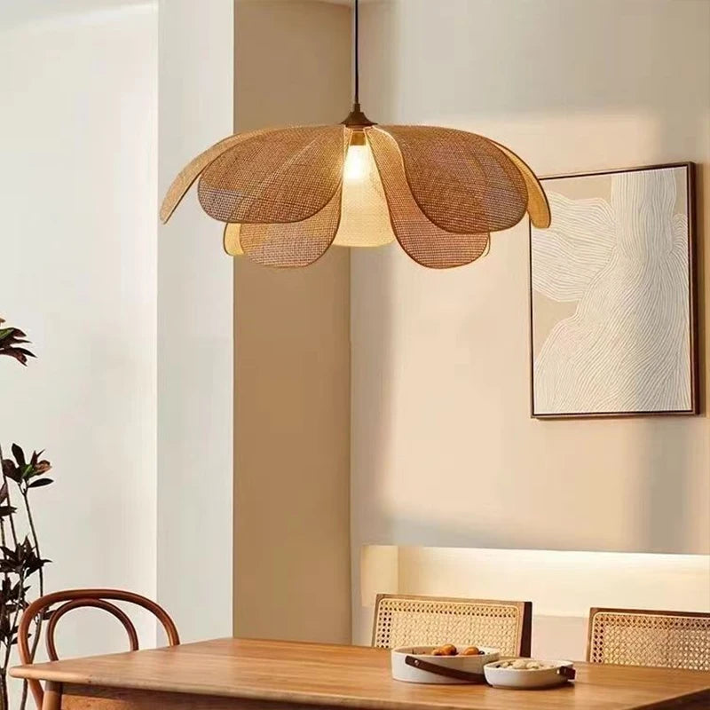 Petal Rattan Woven Pendant Light, 3-Color LED
