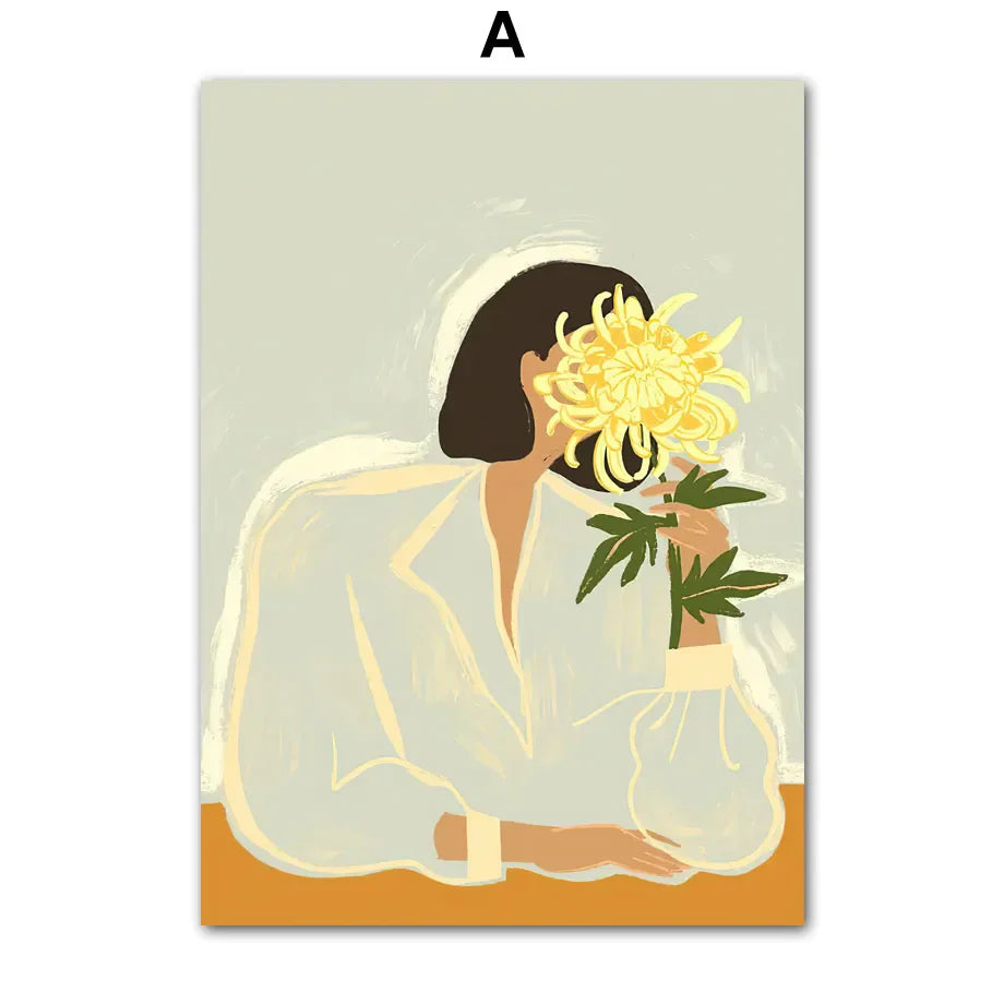 Abstract Girl Hand Fruit Flower Leaf Vase Wall Art Canvas Painting