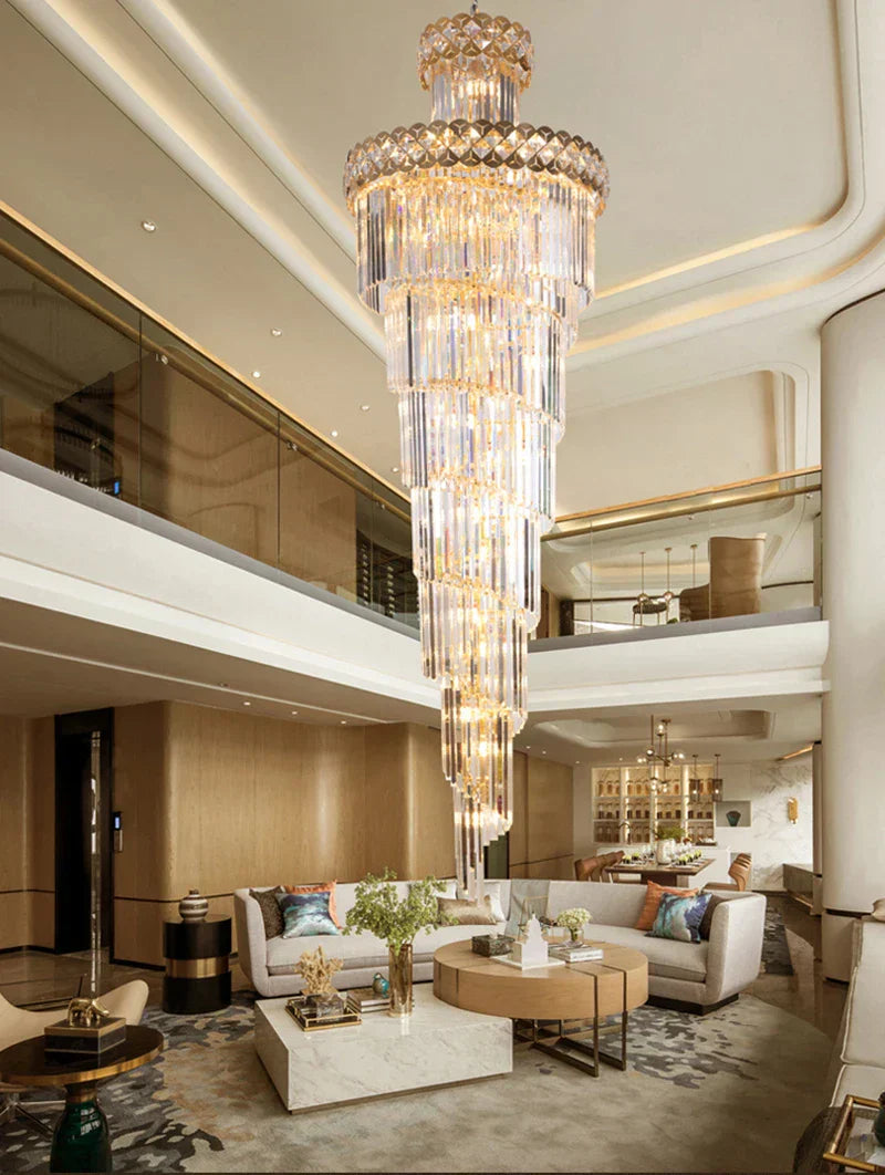 DecorBites™ Gold Stainless Steel Crystal Chandelier Staircase Lighting