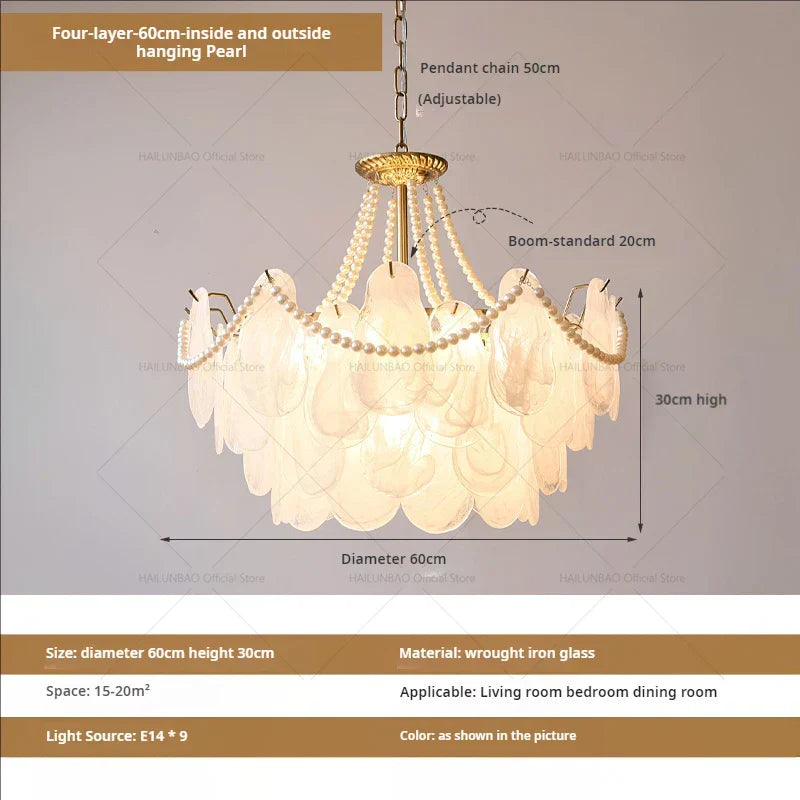 DecorBites™ French Chandelier Garden Light with K9 Crystal | Elegant Pearl Shell Design