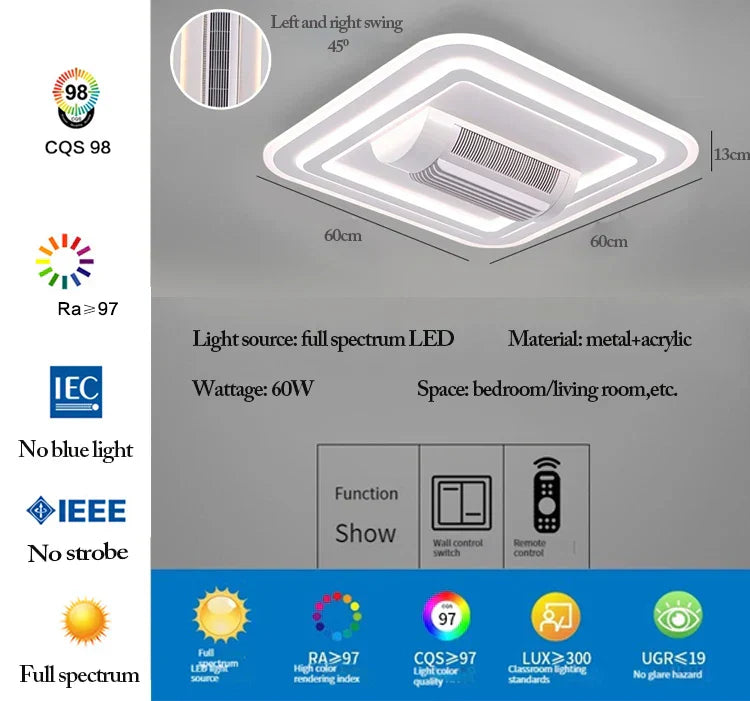 مروحة سقف DecorBites™ LED بدون شفرات مع جهاز تحكم عن بعد قابل للتعتيم وإضاءة داخلية عصرية