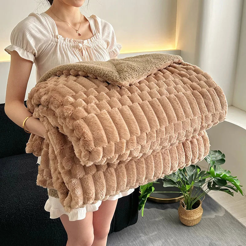 DecorBites™ Double-Layer Lamb Plush Throw Blanket for Home and Travel