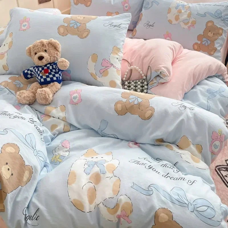 طقم لحاف قطني بتصميم كرتوني مريح من DecorBites™ للكبار